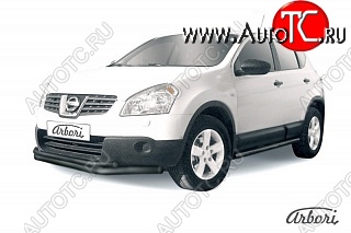 7 703 р. Защита переднего бампера Arbori (черная, 2 трубы d57 и 42 mm) Nissan Qashqai 1 дорестайлинг (2007-2010)  с доставкой в г. Йошкар-Ола