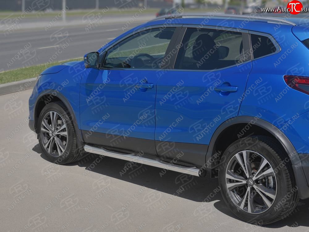 22 549 р. Защита порогов (Ø76 мм с проступью, нержавейка) SLITKOFF  Nissan Qashqai  2 (2017-2022) J11 рестайлинг (С пластиковыми заглушками на торцах)  с доставкой в г. Йошкар-Ола