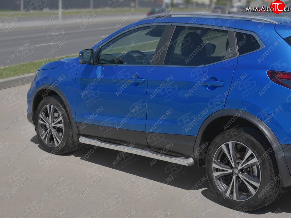 25 499 р. Защита порогов (Ø76 мм с проступью, нержавейка) SLITKOFF  Nissan Qashqai  2 (2017-2022) J11 рестайлинг (Металлические торцы под 90°)  с доставкой в г. Йошкар-Ола