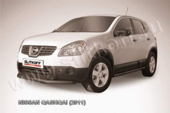 8 849 р. Защита переднего бампер Slitkoff  Nissan Qashqai  1 (2010-2013) J10 рестайлинг (Цвет: серебристый)  с доставкой в г. Йошкар-Ола. Увеличить фотографию 1