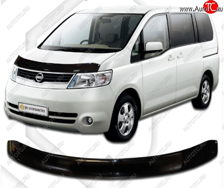 2 099 р. Дефлектор капота CA-Plastiс  Nissan Serena  3 (2005-2010) (Classic черный, Без надписи)  с доставкой в г. Йошкар-Ола