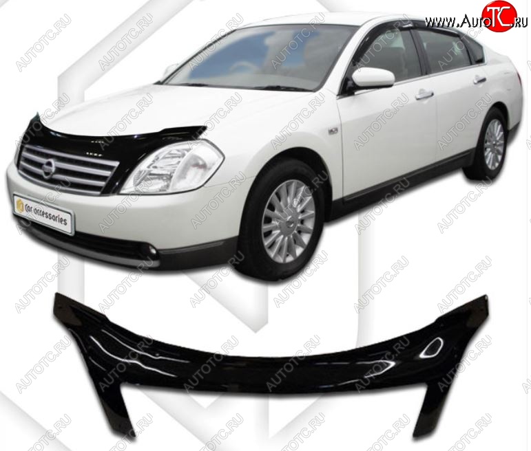 2 999 р. Дефлектор капота CA-Plastiс exclusive  Nissan Teana  1 J31 (2003-2005) дорестайлинг (Classic черный, Без надписи)  с доставкой в г. Йошкар-Ола