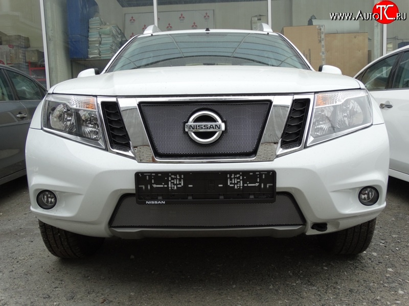 1 539 р. Нижняя сетка на бампер Russtal (хром)  Nissan Terrano  D10 (2013-2022) дорестайлинг, рестайлинг  с доставкой в г. Йошкар-Ола