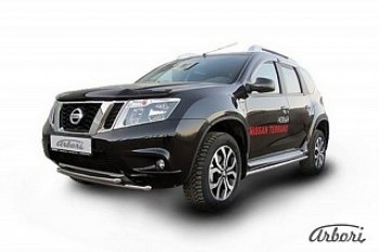 Защита переднего бампера Arbori (нержавейка, 2 трубы d42 mm) Nissan Terrano D10 рестайлинг (2016-2022)