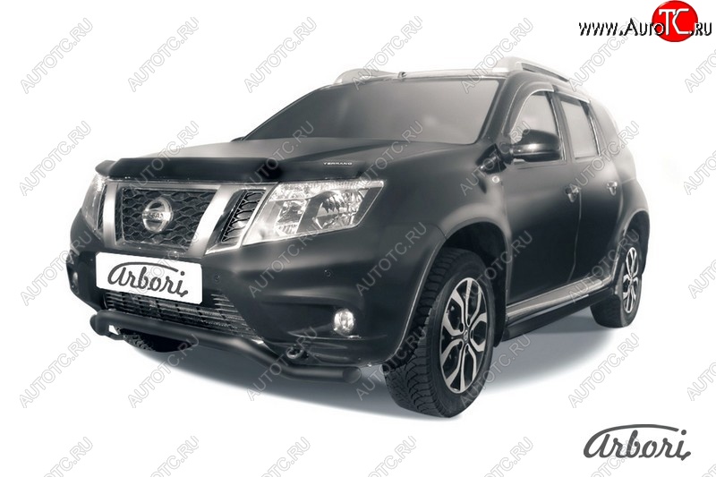 5 939 р. Защита переднего бампера Arbori (волна, черная, 1 труба d57 mm). Nissan Terrano D10 дорестайлинг (2013-2016)  с доставкой в г. Йошкар-Ола