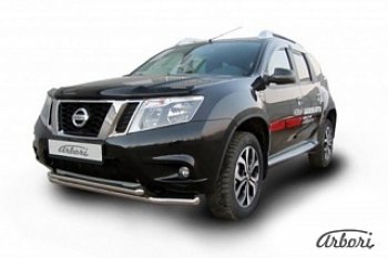 Защита переднего бампера Arbori (нержавейка, 2 трубы d57 и 42 mm) Nissan Terrano D10 рестайлинг (2016-2022)