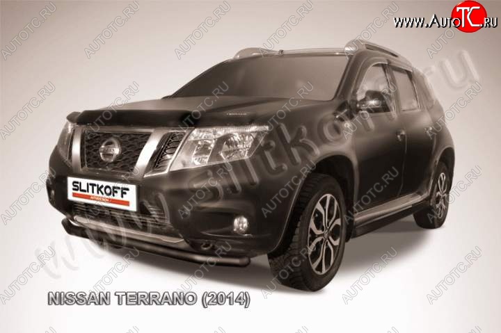 7 549 р. Защита переднего бампер Slitkoff Nissan Terrano D10 дорестайлинг (2013-2016) (Цвет: серебристый)  с доставкой в г. Йошкар-Ола