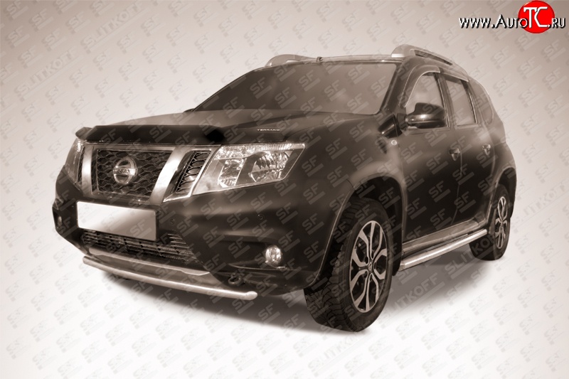 9 849 р. Одинарная защита переднего бампера диаметром 42 мм Slitkoff Nissan Terrano D10 дорестайлинг (2013-2016) (Цвет: нержавеющая полированная сталь)  с доставкой в г. Йошкар-Ола