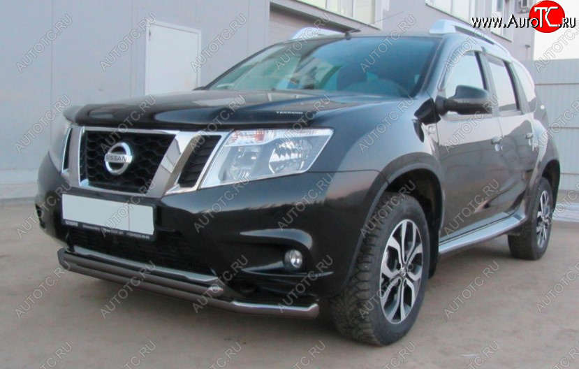 8 699 р. Защита переднего бампера Slitkoff (Ø 57+Ø 42, двойная). Nissan Terrano D10 дорестайлинг (2013-2016) (Сталь с полимерным покрытием. Цвет: черный)  с доставкой в г. Йошкар-Ола