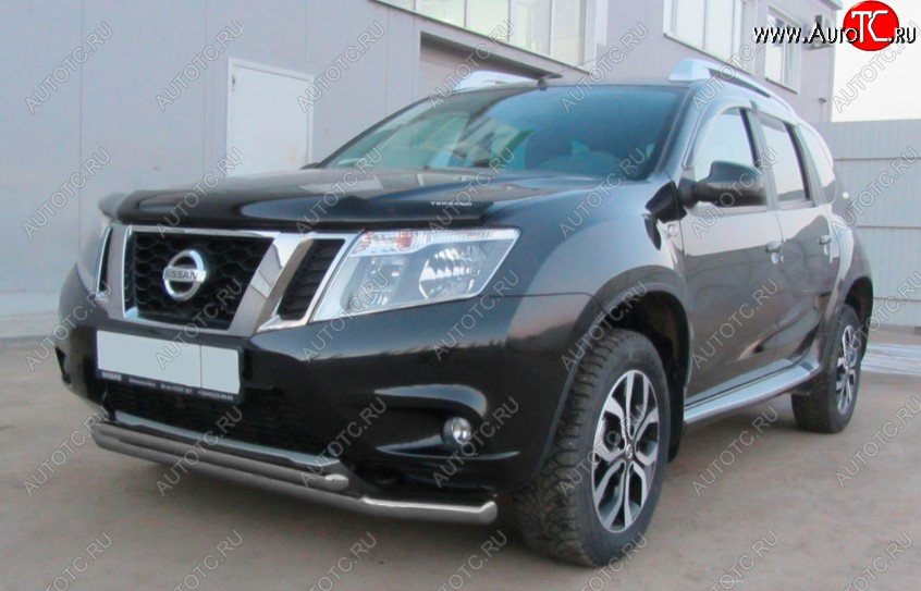 7 849 р. Защита переднего бампера Slitkoff (Ø 57+Ø 42, двойная).  Nissan Terrano  D10 (2013-2016) дорестайлинг (Сталь с полимерным покрытием. Цвет: серебристый)  с доставкой в г. Йошкар-Ола