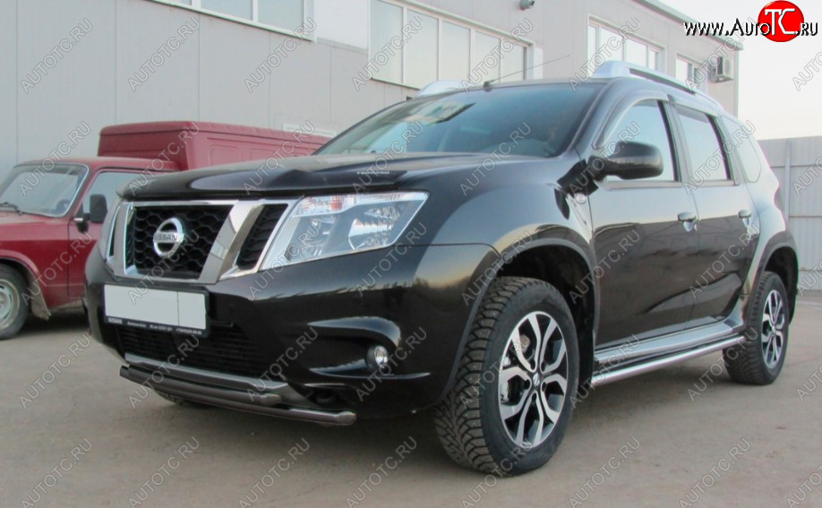 7 299 р. Защита переднего бампера Slitkoff (Ø 42+Ø 42, двойная). Nissan Terrano D10 дорестайлинг (2013-2016) (Сталь с полимерным покрытием. Цвет: черный)  с доставкой в г. Йошкар-Ола