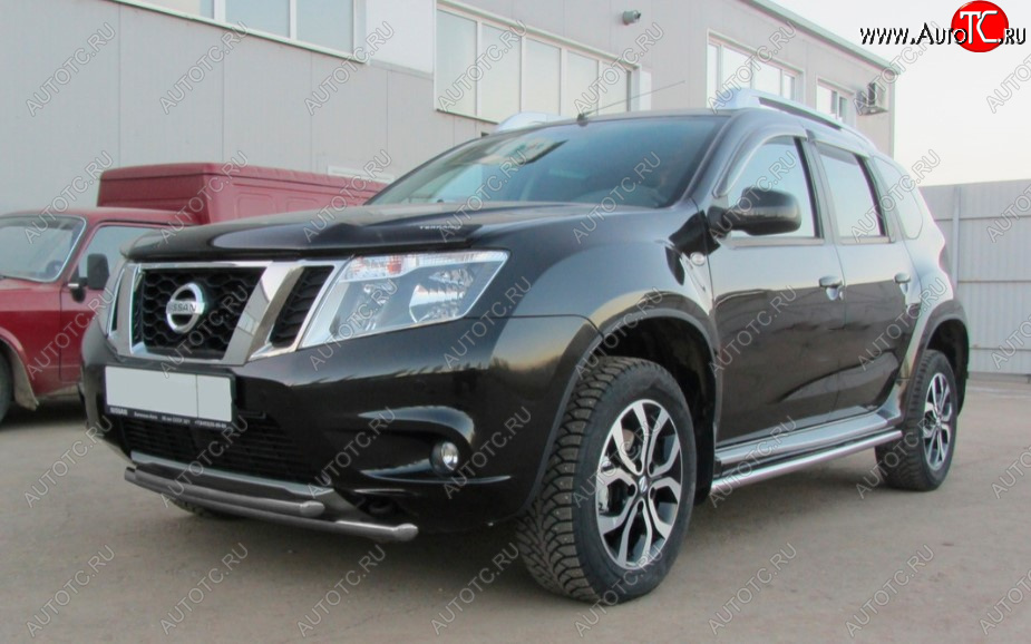 6 599 р. Защита переднего бампера Slitkoff (Ø 42+Ø 42, двойная).  Nissan Terrano  D10 (2013-2016) дорестайлинг (Сталь с полимерным покрытием. Цвет: серебристый)  с доставкой в г. Йошкар-Ола