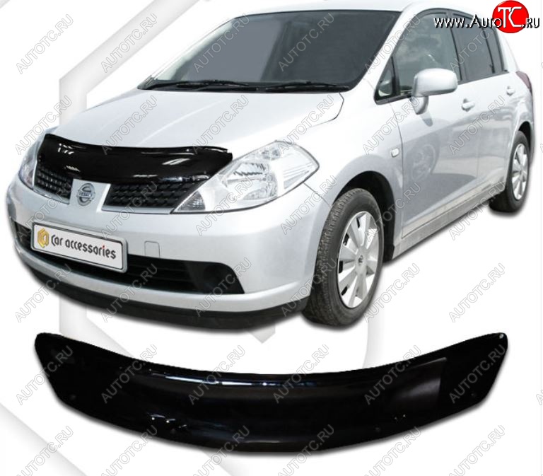 2 059 р. Дефлектор капота (левый руль) CA-Plastiс  Nissan Tiida  1 хэтчбек (2007-2014) C11 дорестайлинг, C11 рестайлинг (Classic черный, Без надписи)  с доставкой в г. Йошкар-Ола