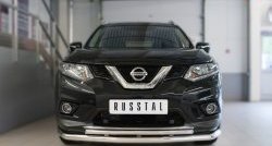 Защита переднего бампера (2 трубыØ63 и 42 мм, нержавейка) SLITKOFF Nissan (Нисан) X-trail (Х-трейл)  3 T32 (2013-2018) 3 T32 дорестайлинг