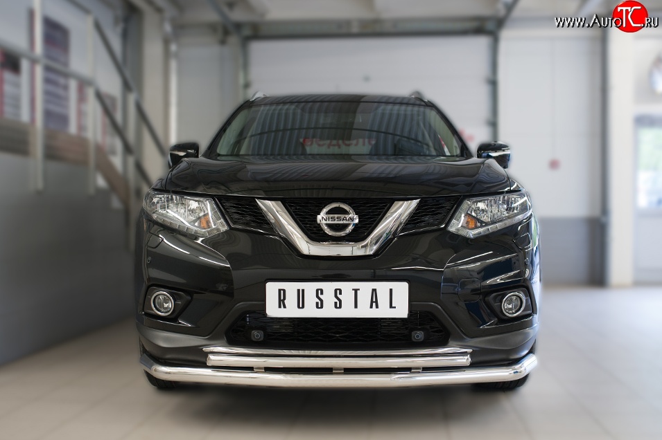 16 599 р. Защита переднего бампера (2 трубыØ63 и 42 мм, нержавейка) SLITKOFF  Nissan X-trail  3 T32 (2013-2018) дорестайлинг  с доставкой в г. Йошкар-Ола