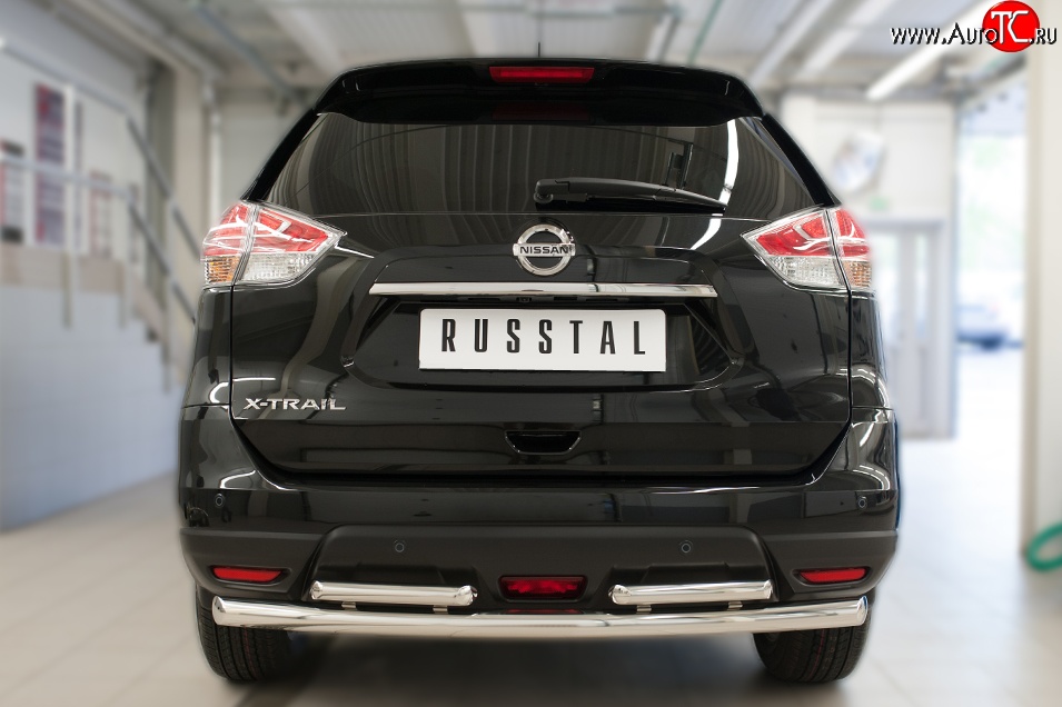 13 649 р. Защита заднего бампера (Ø63 и 42 мм, уголки, нержавейка) SLITKOFF Nissan X-trail 3 T32 рестайлинг (2017-2022)  с доставкой в г. Йошкар-Ола