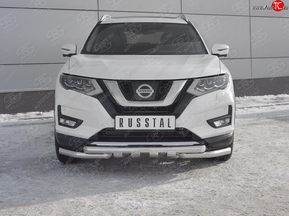 22 599 р. Защита переднего бампера (Ø63 мм с клыками, нержавейка) SLITKOFF Nissan X-trail 3 T32 дорестайлинг (2013-2018)  с доставкой в г. Йошкар-Ола