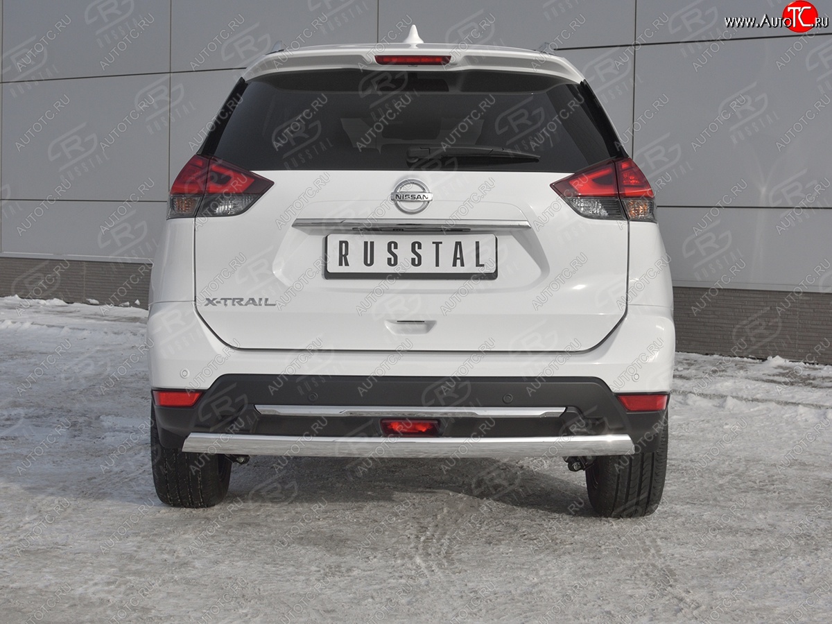 11 999 р. Защита заднего бампера (Ø75x42 мм, нержавейка) Russtal  Nissan X-trail  3 T32 (2017-2022) рестайлинг  с доставкой в г. Йошкар-Ола