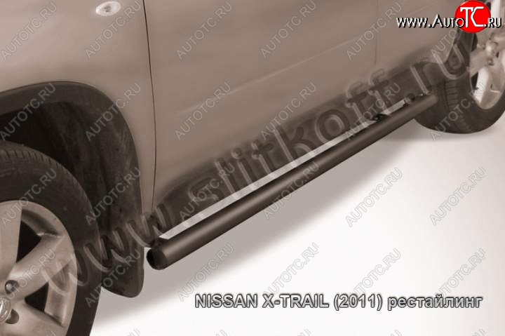 10 949 р. Защита порогов Slitkoff Nissan X-trail 2 T31 дорестайлинг (2007-2011) (Цвет: серебристый)  с доставкой в г. Йошкар-Ола