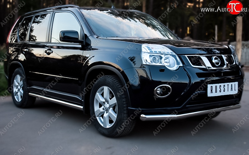 15 899 р. Защита переднего бампера (Ø76 мм, нержавейка) SLITKOFF  Nissan X-trail  2 T31 (2010-2015) рестайлинг  с доставкой в г. Йошкар-Ола