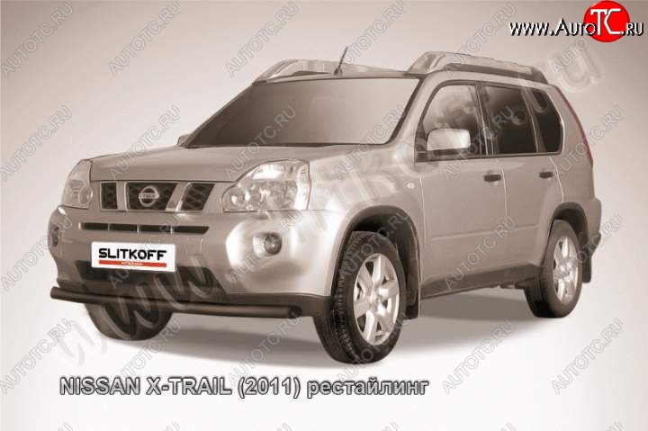 8 199 р. Защита переднего бампер Slitkoff  Nissan X-trail  2 T31 (2010-2015) рестайлинг (Цвет: серебристый)  с доставкой в г. Йошкар-Ола