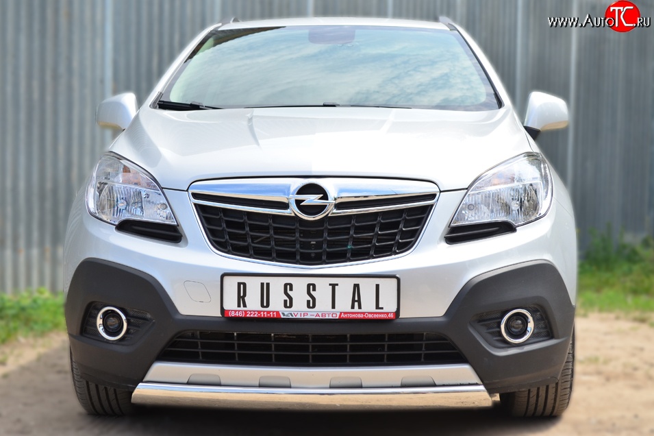 14 949 р. Защита переднего бампера (Ø75х42 мм, нержавейка) Russtal Opel Mokka  дорестайлинг (2012-2016)  с доставкой в г. Йошкар-Ола