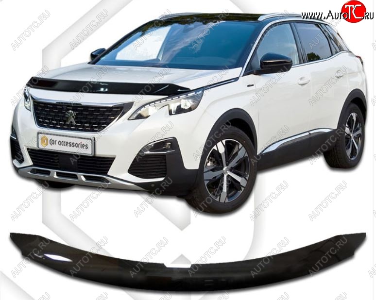 1 979 р. Дефлектор капота CA-Plastiс  Peugeot 3008  2 (2016-2025) (Classic черный, Без надписи)  с доставкой в г. Йошкар-Ола