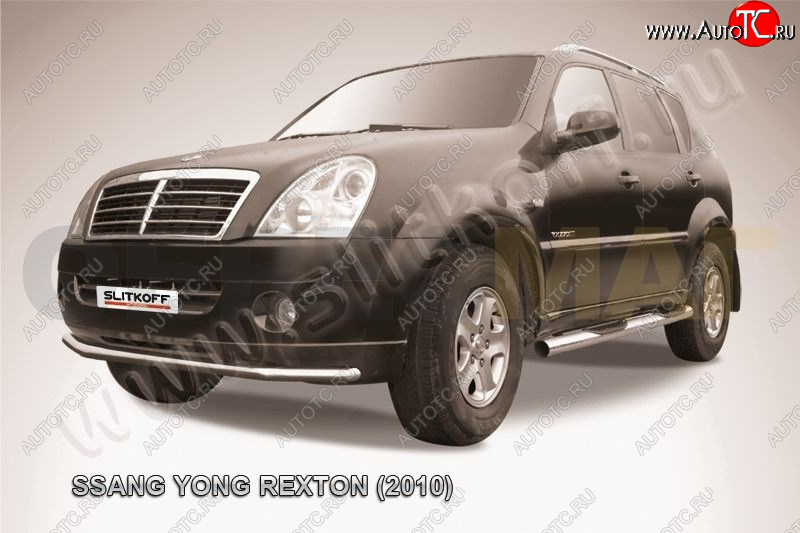 8 299 р. Защита переднего бампер Slitkoff  SSANGYONG Rexton  Y250 (2006-2012) (Цвет: серебристый)  с доставкой в г. Йошкар-Ола