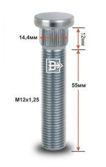 Забивная шпилька 55.0 мм ступицы колеса Вектор M12x1.25 x 55.0 Toyota Verso R20 дорестайлинг (2009-2012) 