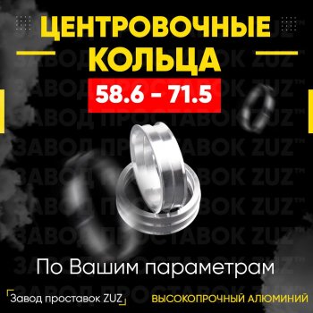 Алюминиевое центровочное кольцо (4 шт) ЗУЗ 58.6 x 71.5 Лада Калина 1118 седан (2004-2013) 