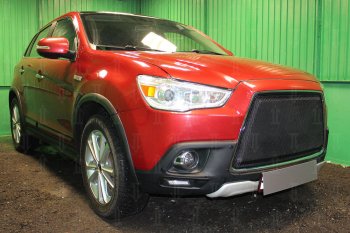 6 999 р. Защитная сетка в бампер (3D, ячейка 4х10 мм) Alfeco Премиум Mitsubishi ASX дорестайлинг (2010-2012) (Чёрная)  с доставкой в г. Йошкар-Ола. Увеличить фотографию 3