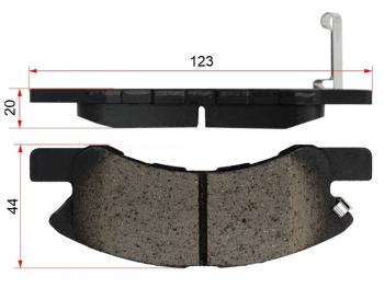 Колодки тормозные перед (123х44х20 мм) SAT Daihatsu (Дайхатсу) Mira e:S (Мира) ( LA300S,LA310S,  LA350S,LA360S) (2011-2024), Mitsubishi (Митсубиси) Minica (Миника)  H4 (1998-2011),  Toppo (торро)  H82A (2008-2013)