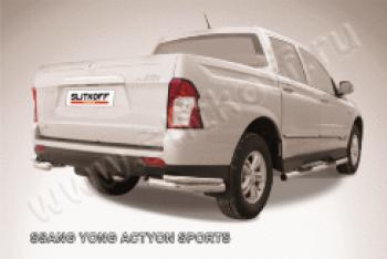 Защита заднего бампера уголки d57+d42 двойные Slitkoff SSANGYONG Actyon Sport (2012-2025)