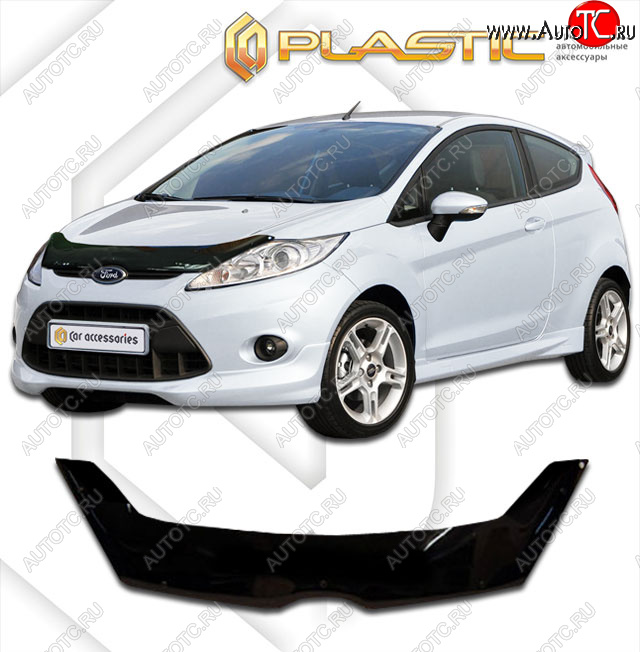 2 099 р. Дефлектор капота CA-Plastic  Ford Fiesta  6 (2008-2013) хэтчбэк 3 дв. дорестайлинг, хэтчбэк 5 дв. дорестайлинг (classic черный, без надписи)  с доставкой в г. Йошкар-Ола