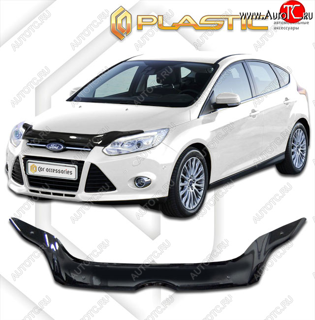 2 269 р. Дефлектор капота CA-Plastic  Ford Focus  3 (2010-2015) универсал дорестайлинг (classic черный, без надписи)  с доставкой в г. Йошкар-Ола