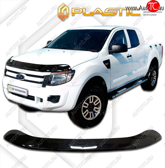 2 199 р. Дефлектор капота CA-Plastic  Ford Ranger  RapCab (2011-2016) дорестайлинг (classic черный, без надписи)  с доставкой в г. Йошкар-Ола