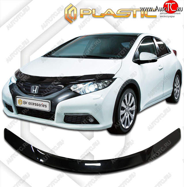 2 099 р. Дефлектор капота CA-Plastic  Honda Civic  FK2 (2011-2016) хэтчбэк 5 дв. (classic черный, без надписи)  с доставкой в г. Йошкар-Ола