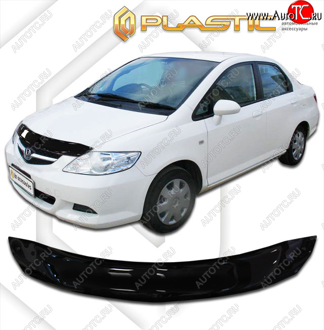 1 899 р. Дефлектор капота CA-Plastic  Honda Fit Aria  GD (2005-2009) рестайлинг седан (classic черный, без надписи)  с доставкой в г. Йошкар-Ола