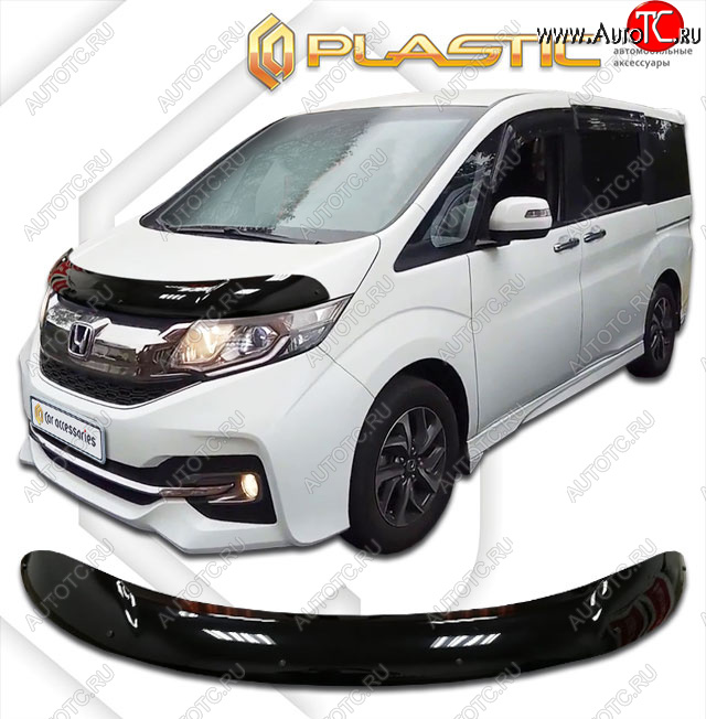 2 099 р. Дефлектор капота CA-Plastic  Honda StepWagon  5 RP1,RP2, RP3, RP4 (2015-2017) минивэн дорестайлинг (classic черный, без надписи)  с доставкой в г. Йошкар-Ола