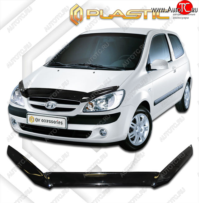 1 899 р. Дефлектор капота CA-Plastic  Hyundai Getz  TB (2005-2011) хэтчбэк 3 дв. рестайлинг (cерия Сlassic черный, без надписи)  с доставкой в г. Йошкар-Ола