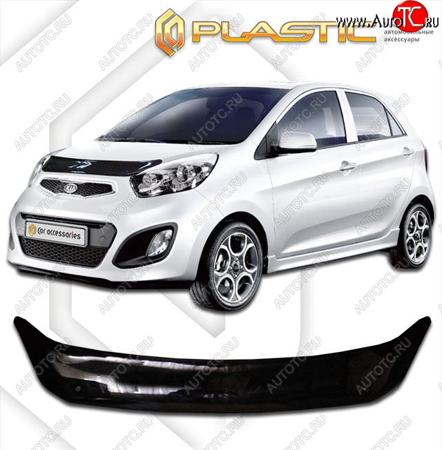 1 799 р. Дефлектор капота CA-Plastic  KIA Picanto  2 TA хэтчбэк 3 дв. (2011-2017) дорестайлинг, рестайлинг (classic черный, без надписи)  с доставкой в г. Йошкар-Ола