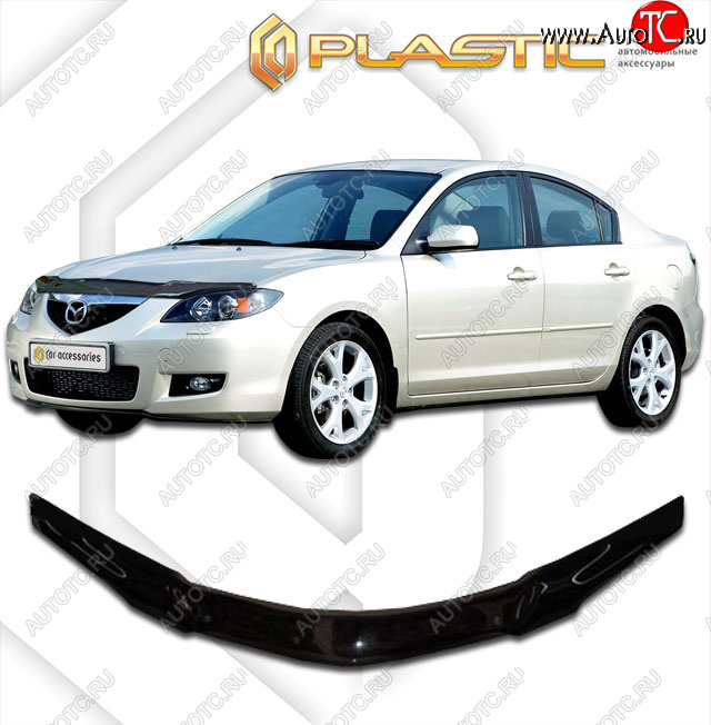 2 159 р. Дефлектор капота CA-Plastic Mazda 3/Axela BK дорестайлинг седан (2003-2006) (Classic черный)  с доставкой в г. Йошкар-Ола