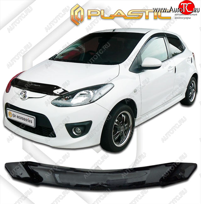 1 799 р. Дефлектор капота CA-Plastic  Mazda 2/Demio  DE (2007-2014) дорестайлинг, рестайлинг (classic черный, без надписи)  с доставкой в г. Йошкар-Ола