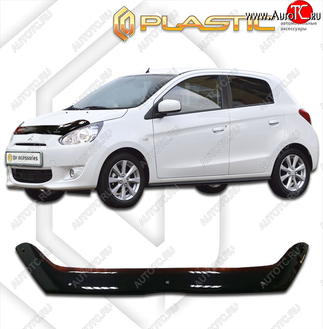 1 979 р. Дефлектор капота CA-Plastic  Mitsubishi Mirage  A03A (2012-2015) хэтчбэк 5 дв. дорестайлинг (classic черный, без надписи)  с доставкой в г. Йошкар-Ола