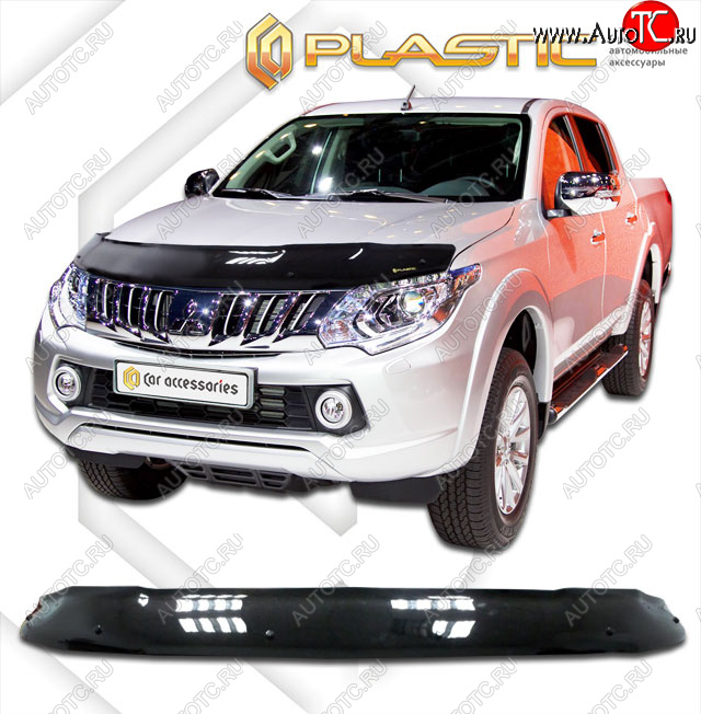 2 099 р. Дефлектор капота CA-Plastic  Mitsubishi Triton  KKKL (2015-2018) Double Cab дорестайлинг (classic черный, без надписи)  с доставкой в г. Йошкар-Ола