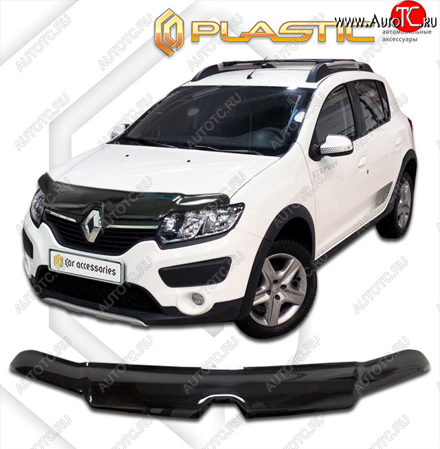 2 379 р. Дефлектор капота CA-Plastic  Renault Sandero Stepway  (B8) (2014-2022) дорестайлинг, рестайлинг (classic черный, без надписи)  с доставкой в г. Йошкар-Ола