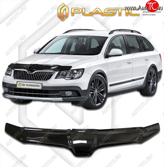 2 099 р. Дефлектор капота CA-Plastic  Skoda Superb  (B6) 3T (2013-2015) лифтбэк рестайлинг (classic черный, без надписи)  с доставкой в г. Йошкар-Ола