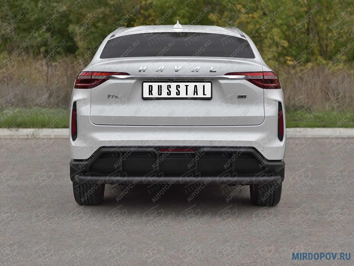 9 399 р. Защита заднего бампера d63 секции SLITKOFF  Haval F7x (2022-2025)  рестайлинг (нержавейка окрашенная в черный цвет)  с доставкой в г. Йошкар-Ола