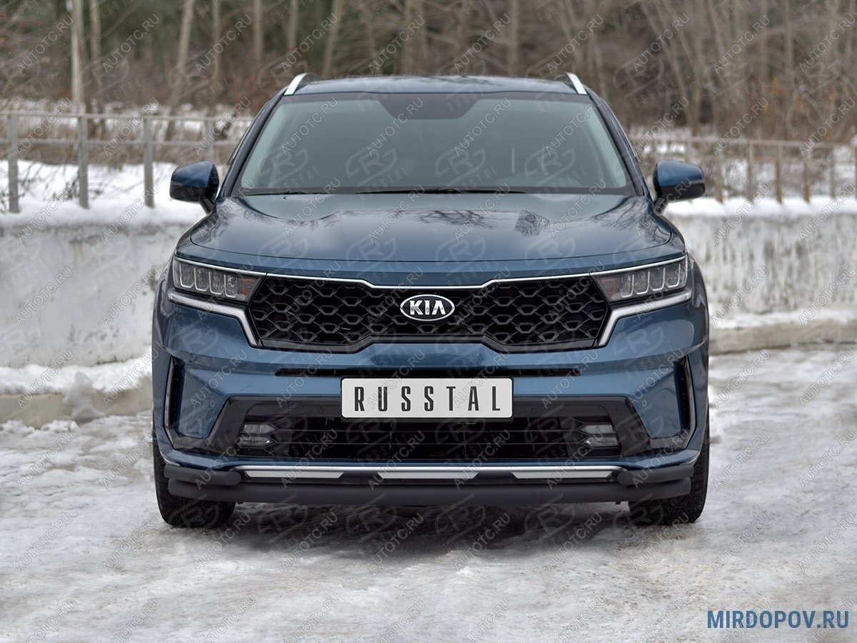 12 949 р. Защита переднего бампера d63 секции-d42 уголки SLITKOFF  KIA Sorento  MQ4 (2020-2022) (нержавейка окрашенная в черный цыет)  с доставкой в г. Йошкар-Ола