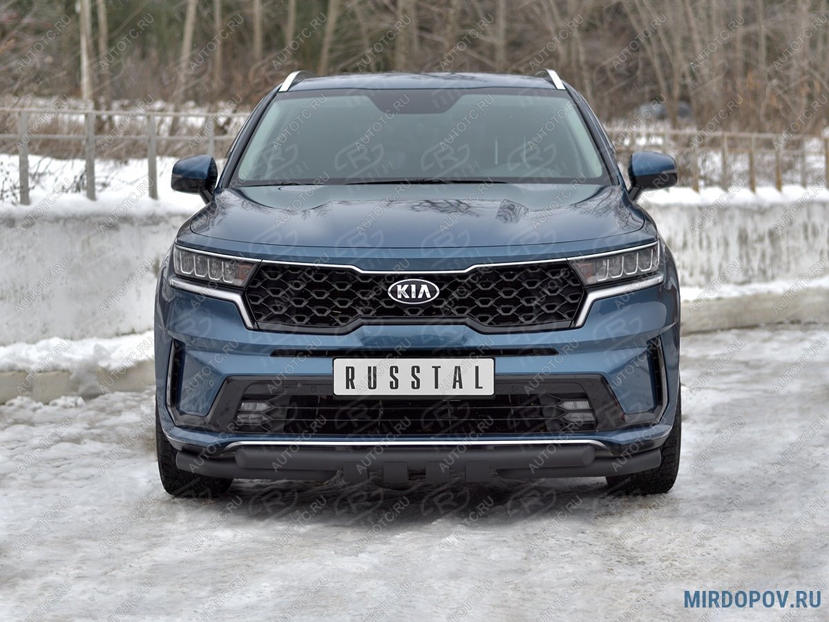 17 999 р. Защита переднего бампера d63 мм секции-d63 мм уголки+клыки SLITKOFF  KIA Sorento  MQ4 (2020-2022) (нержавейка окрашенная в черный цвет)  с доставкой в г. Йошкар-Ола